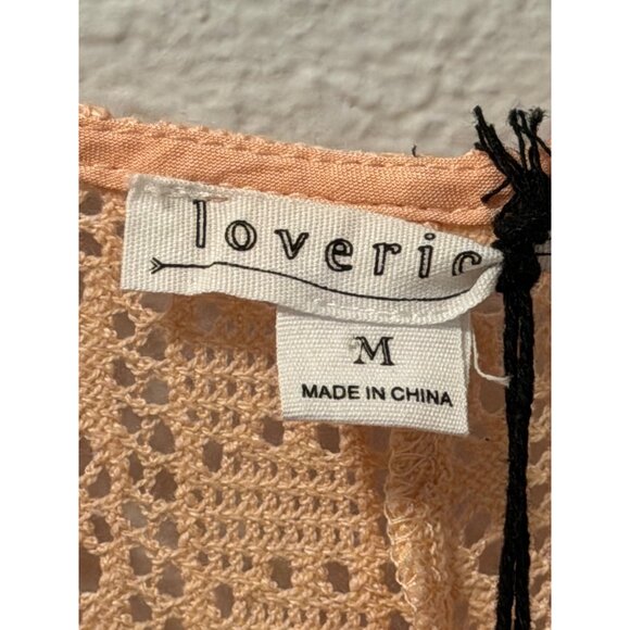 Loverich Peach Knit Beach Cover Up With Tie Front Elastic Waist Crochet Style Sz - Picture 3 of 12